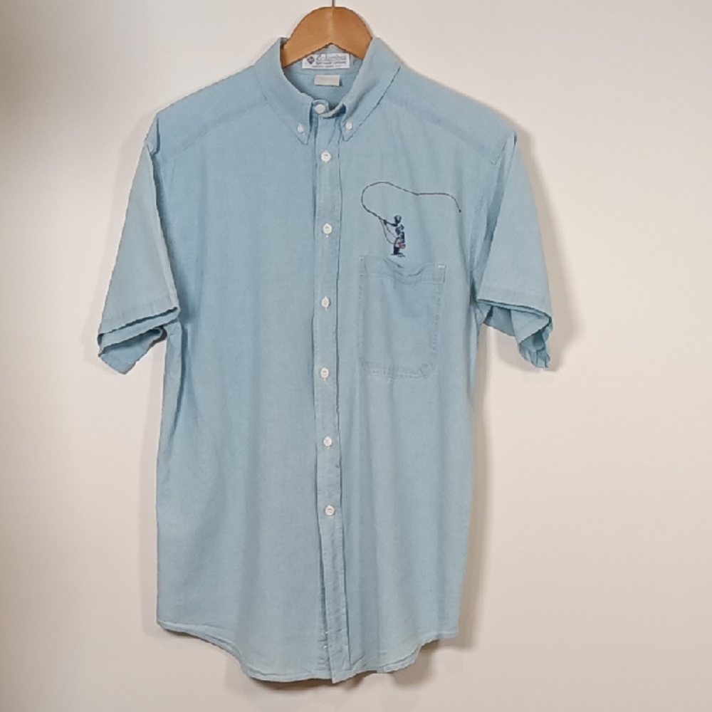Vintage Columbia Chambray Shirt Fly Fishing Embroidery